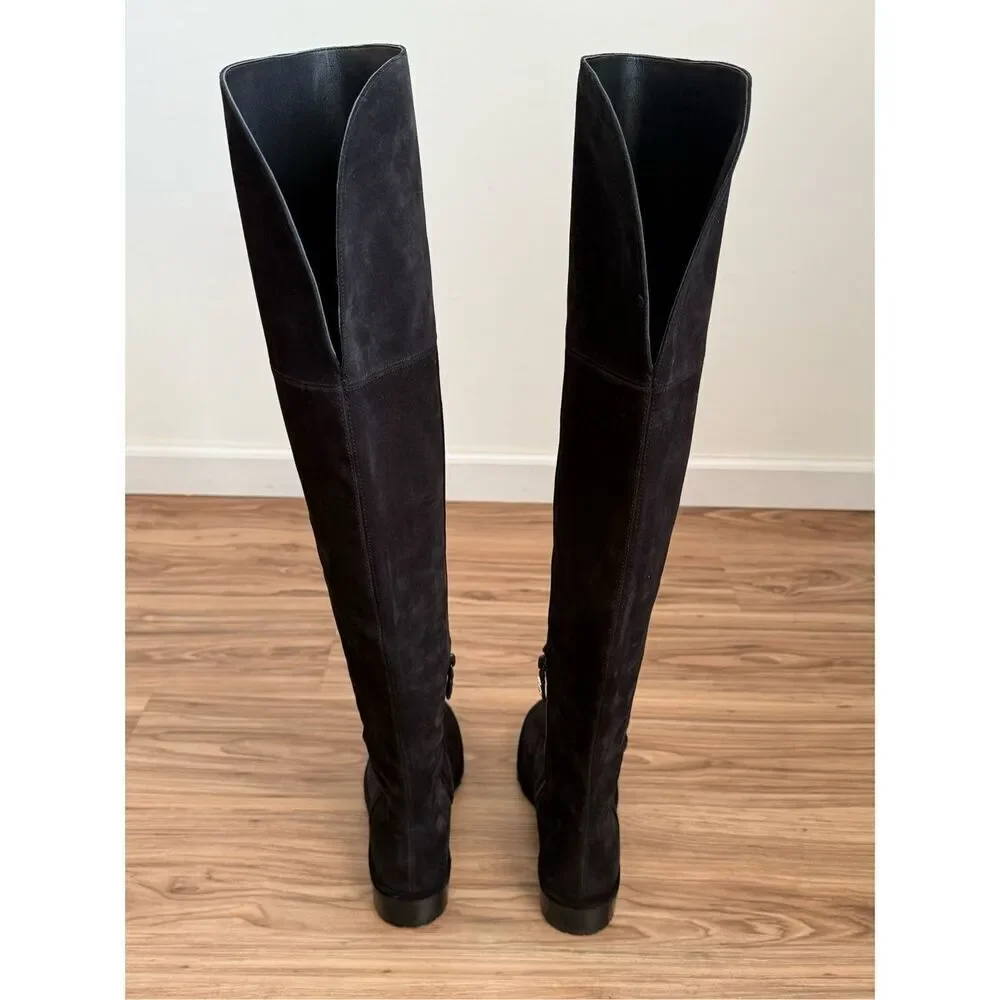Stuart Weitzman Womens Suede Amber Over-The-Knee Flat Boots Black Size 8